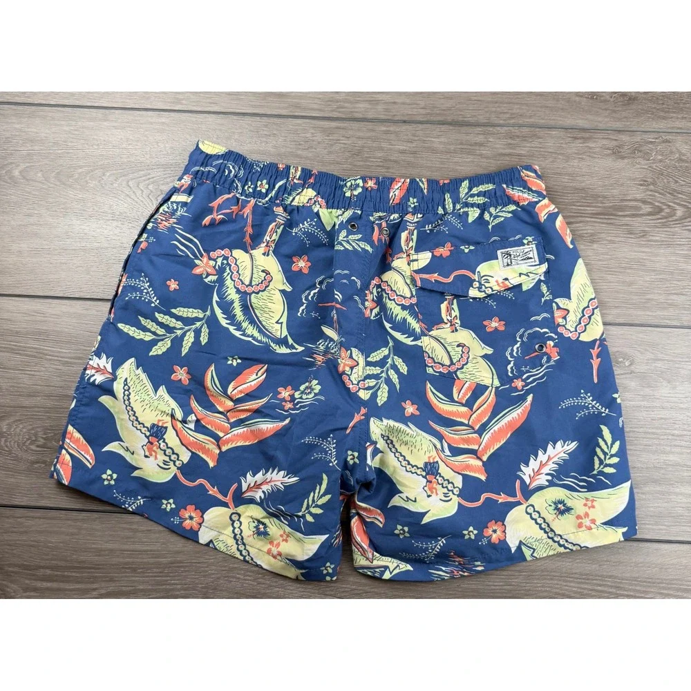 Polo Ralph Lauren Mens Swim Trunks Hawaiian Floral Surfer Blue Large
